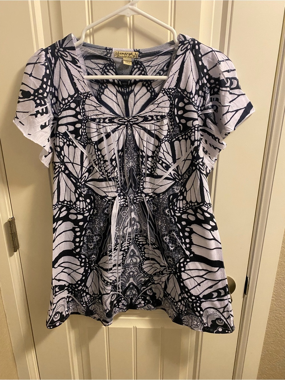 Energe L Top Sublimation Black White Butterfly Wing Large Blouse Lg Shirt Bling